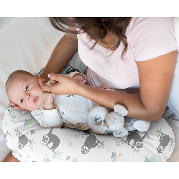 Sloth Aqua and Grey Collection Nursing Breastfeeding Pillow Cover alternate view