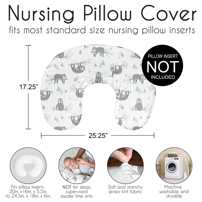 Sloth Aqua and Grey Collection Nursing Breastfeeding Pillow Cover