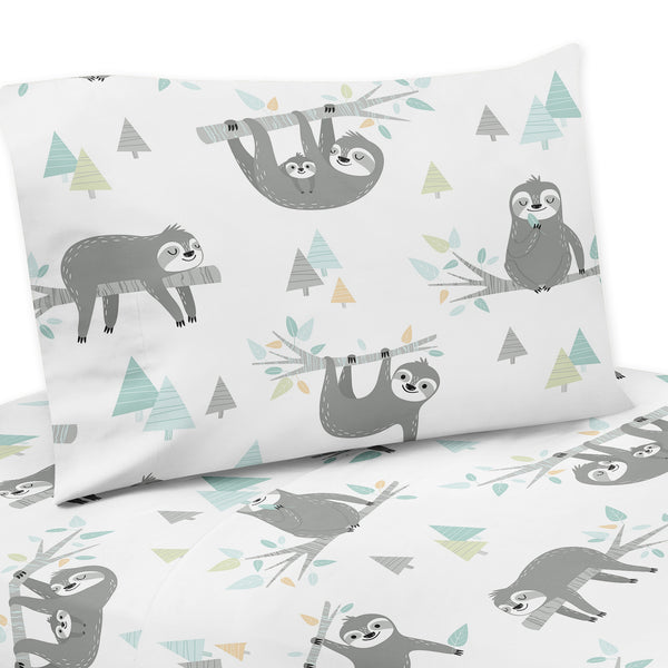 Sloth Aqua and Grey Collection Twin Sheet Set