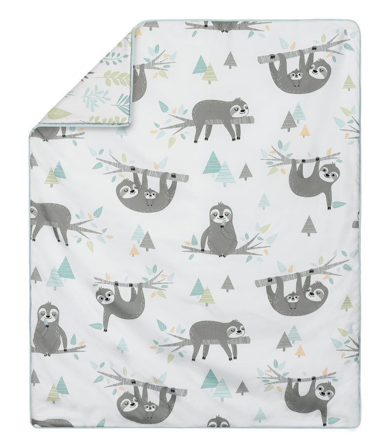 Sloth Aqua And Grey Collection 4 Piece Bumperless Crib Bedding