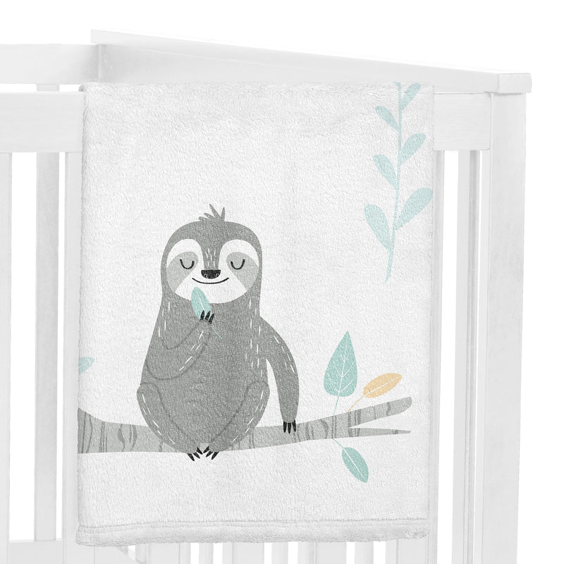 Sloth Aqua And Grey Collection Monthly Milestone Baby Blanket
