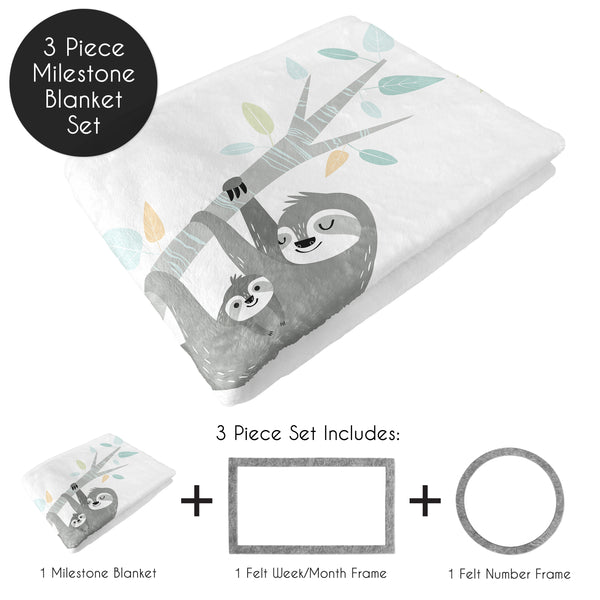 Sloth Aqua And Grey Collection Monthly Milestone Baby Blanket alternate view