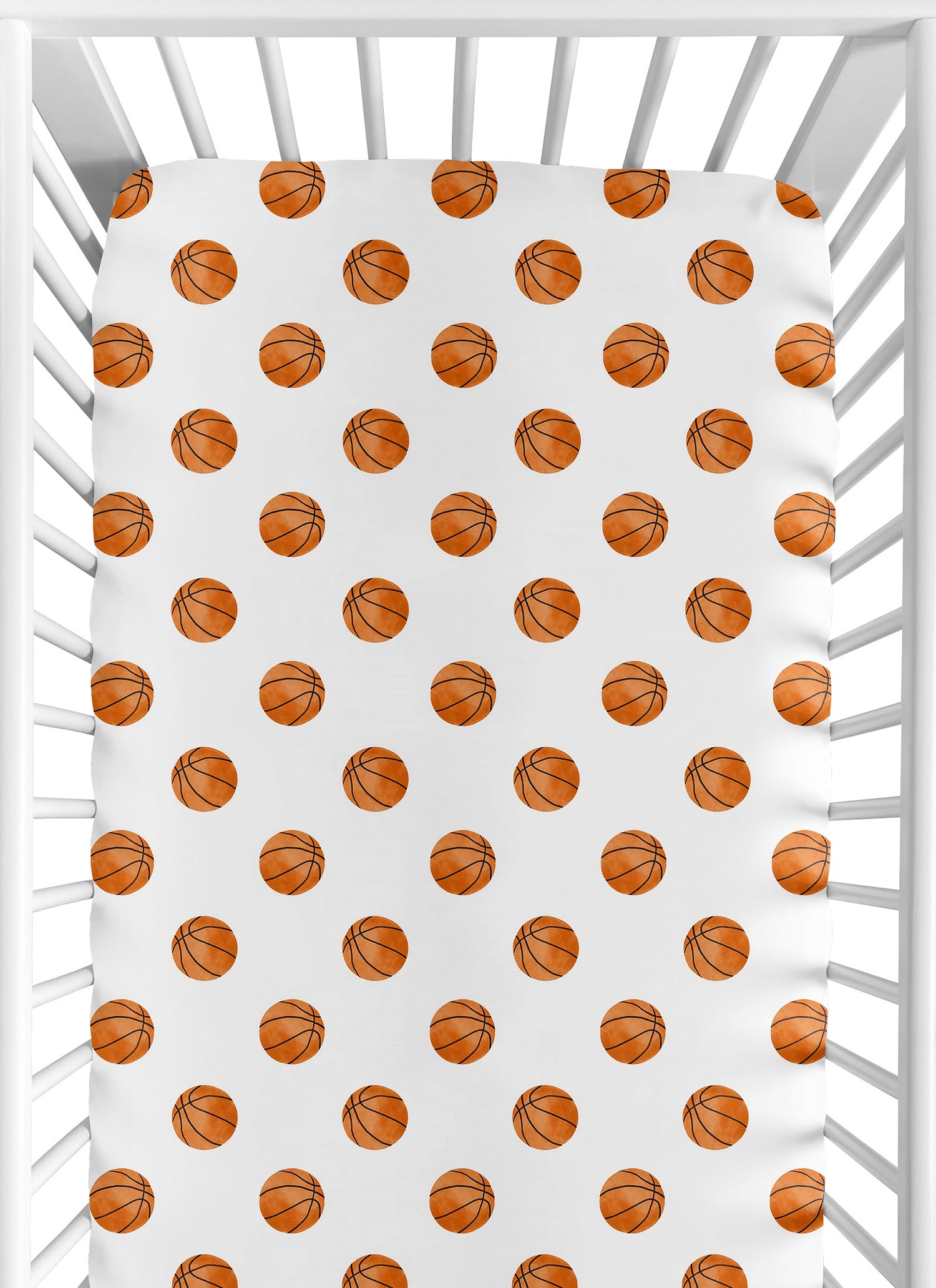 Watercolor Sports Themed Collection Crib Sheet - Basketball Print