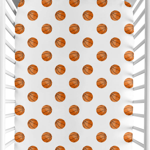 Watercolor Sports Themed Collection Crib Sheet - Basketball Print