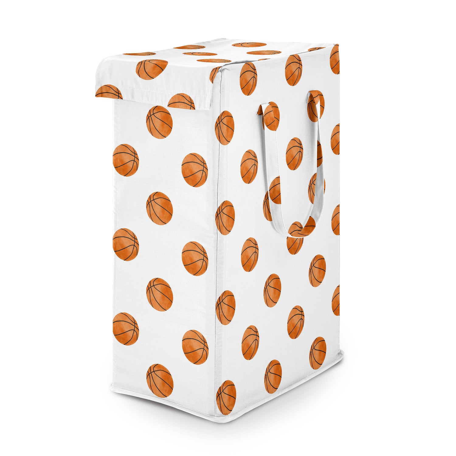 Watercolor Sports Theme Collection - Basketball Print Laundry Hamper with Handles