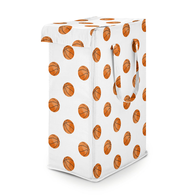 Watercolor Sports Theme Collection - Basketball Print Laundry Hamper with Handles