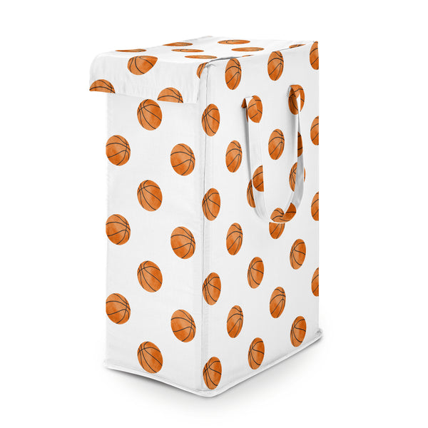Watercolor Sports Theme Collection - Basketball Print Laundry Hamper with Handles