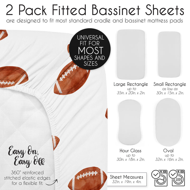 Watercolor Sports Theme Collection - Football Print 2 Pack Baby Bassinet Fitted Sheets