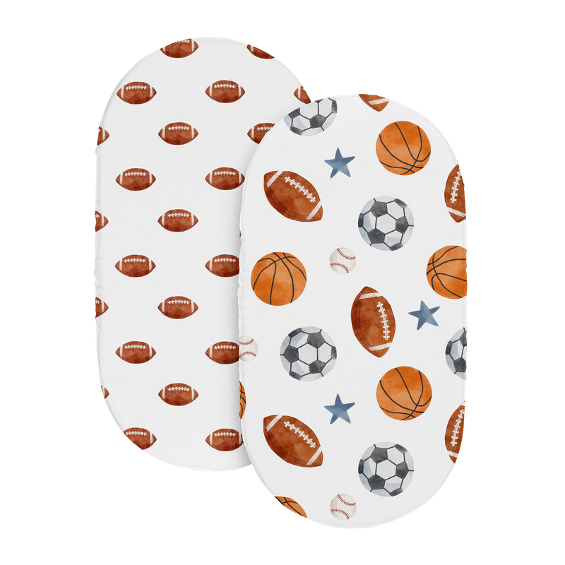 Watercolor Sports Theme Collection - Football Print 2 Pack Baby Bassinet Fitted Sheets