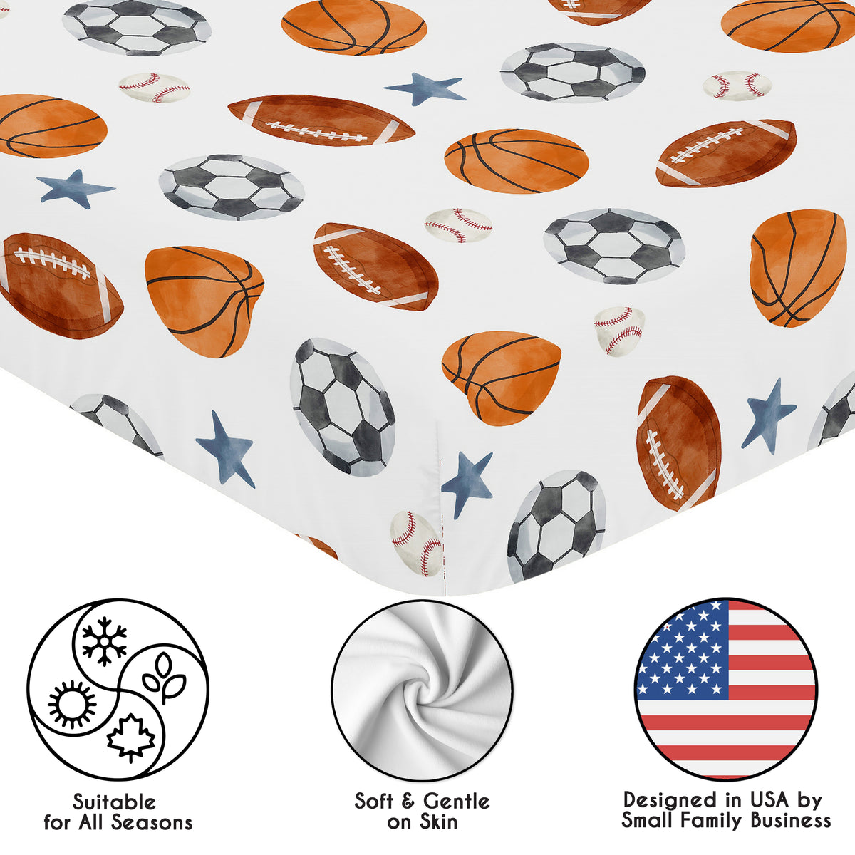 Watercolor Sports Theme Collection 2 Pack Crib Sheets