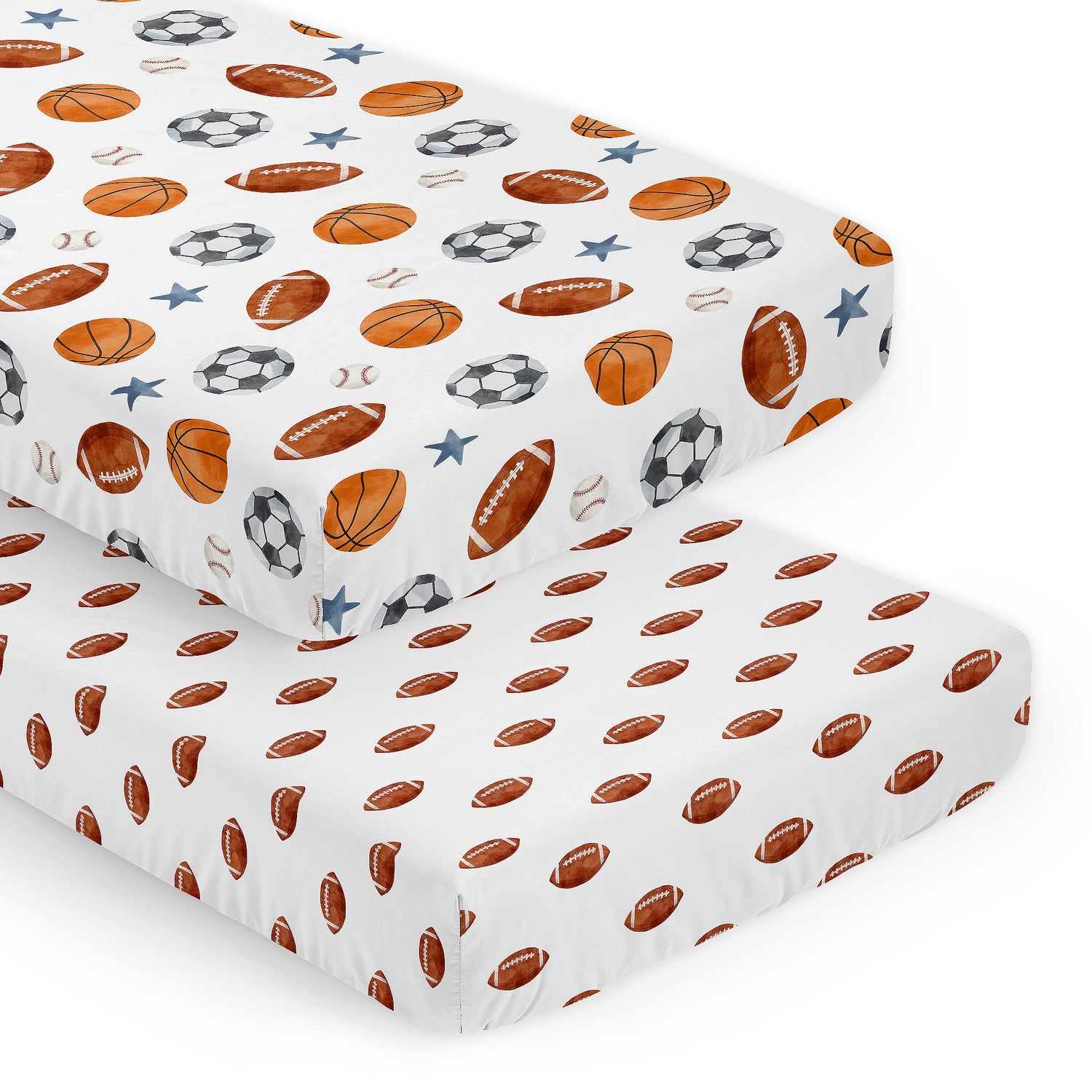 Watercolor Sports Theme Collection 2 Pack Crib Sheets