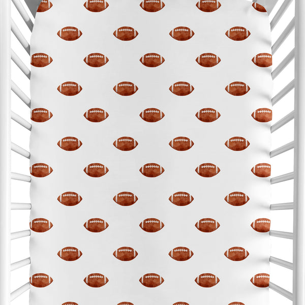 Watercolor Sports Themed Collection Crib Sheet - Football Print