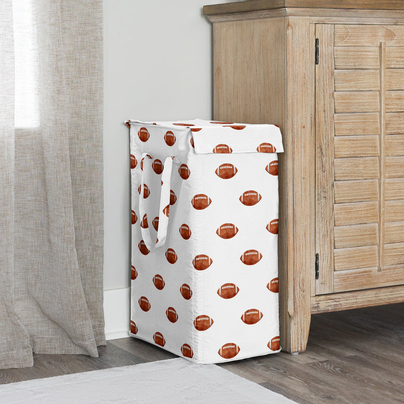 Watercolor Sports Theme Collection - Football Print Laundry Hamper with Handles