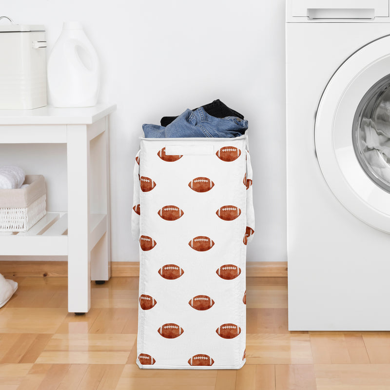 Watercolor Sports Theme Collection - Football Print Laundry Hamper with Handles