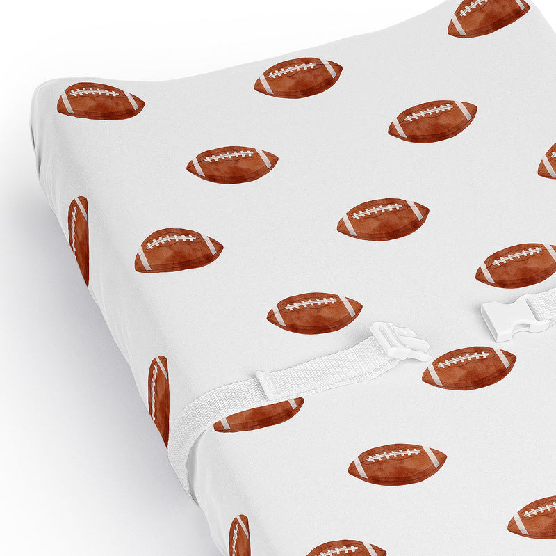 Watercolor Sports Theme Collection Changing Pad Cover Sheet - Football Print