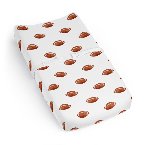 Watercolor Sports Theme Collection Changing Pad Cover Sheet - Football Print