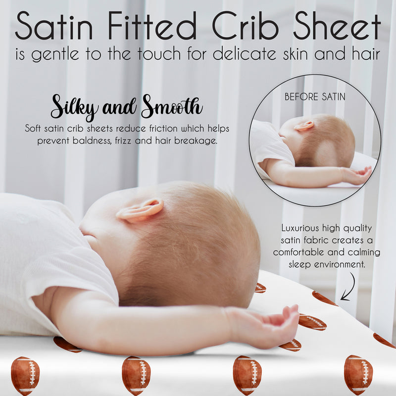 Watercolor Sports Theme Collection Satin Fitted Crib Sheet - Football Print