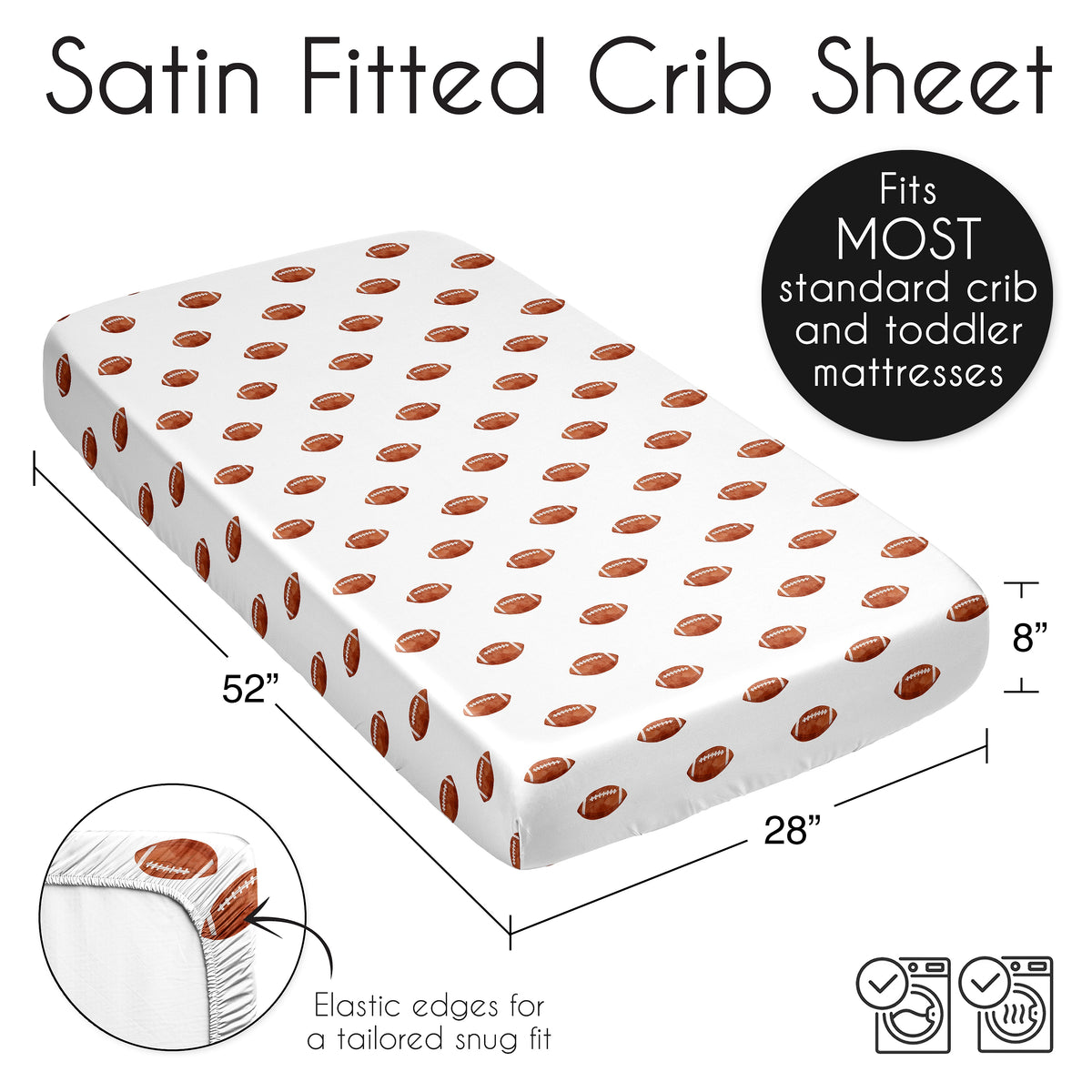 Watercolor Sports Theme Collection Satin Fitted Crib Sheet - Football Print