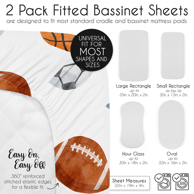 Watercolor Sports Theme Collection 2 Pack Baby Bassinet Fitted Sheets