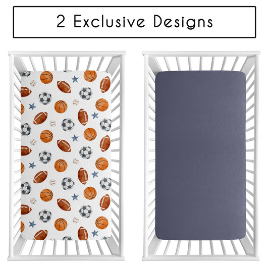 Watercolor Sports Theme  100% Cotton Muslin 2 Pack Crib Sheets