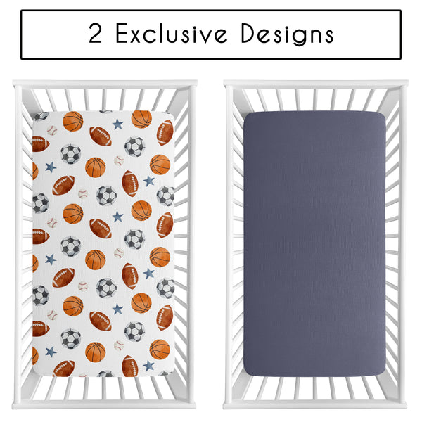 Watercolor Sports Theme  100% Cotton Muslin 2 Pack Crib Sheets alternate view