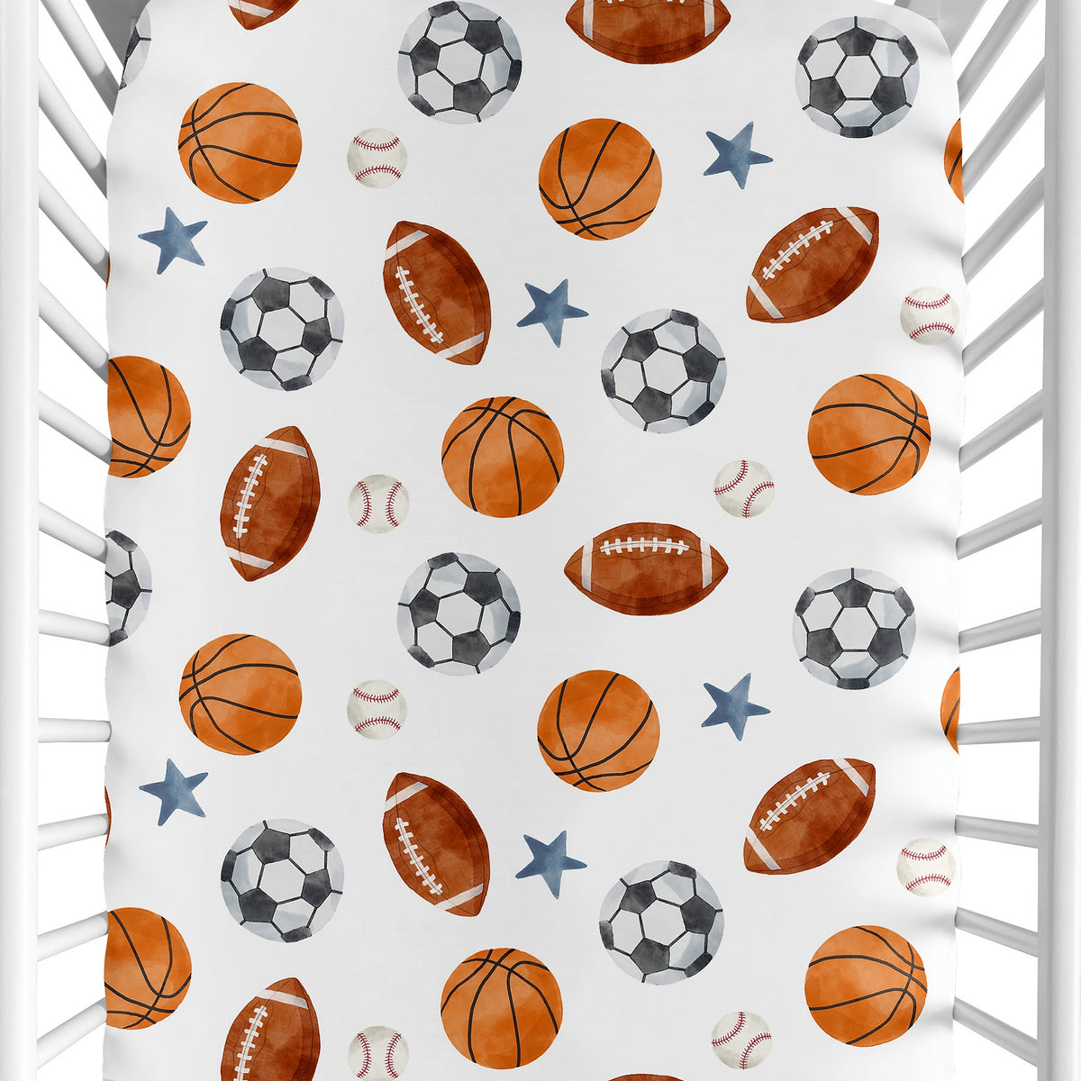 Watercolor Sports Theme Collection Crib Sheet