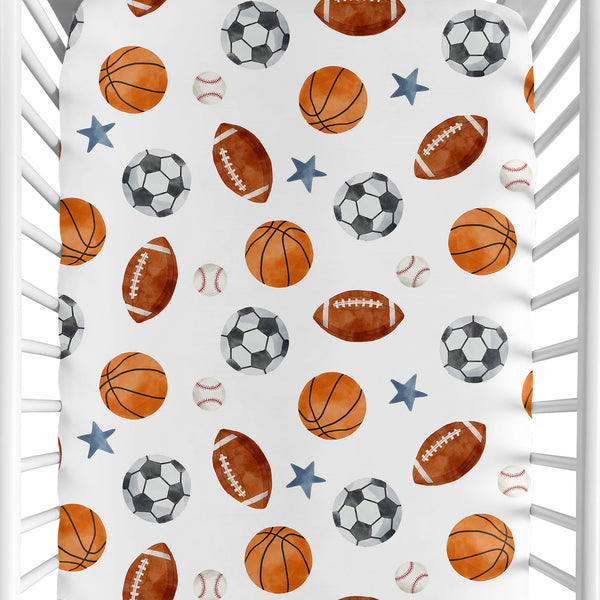 Watercolor Sports Theme Collection Crib Sheet