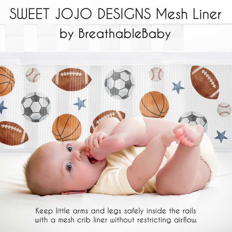 Watercolor Sports Theme Collection Sweet Jojo Designs + BreathableBaby Breathable Mesh Crib Liner