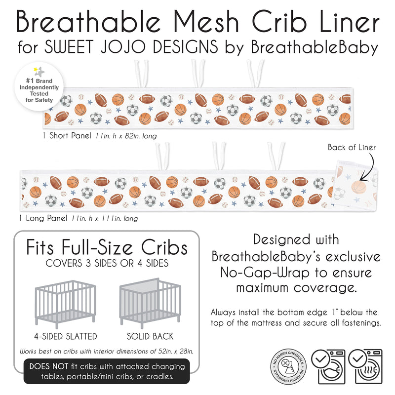 Watercolor Sports Theme Collection Sweet Jojo Designs + BreathableBaby Breathable Mesh Crib Liner
