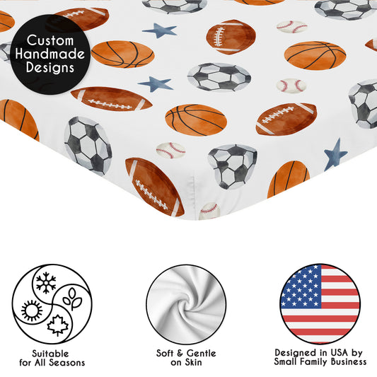 Watercolor Sports Theme Collection Mini Crib Sheet