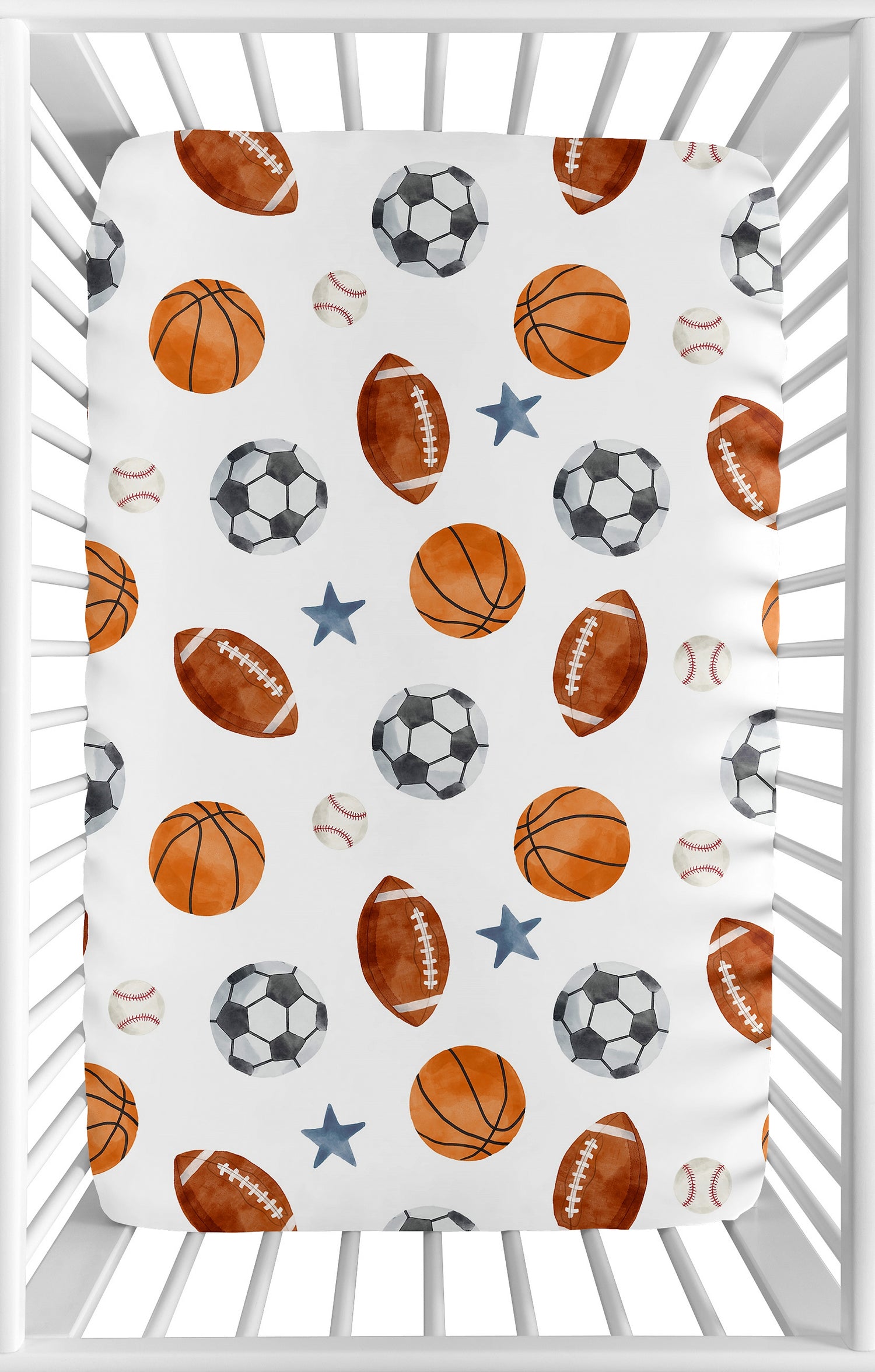 Watercolor Sports Theme Collection Mini Crib Sheet