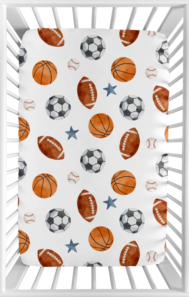 Watercolor Sports Theme Collection Mini Crib Sheet