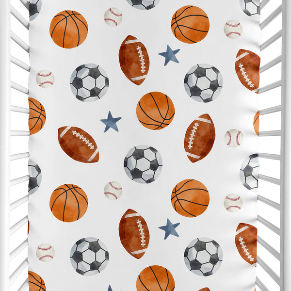 Watercolor Sports Theme Collection Mini Crib Sheet