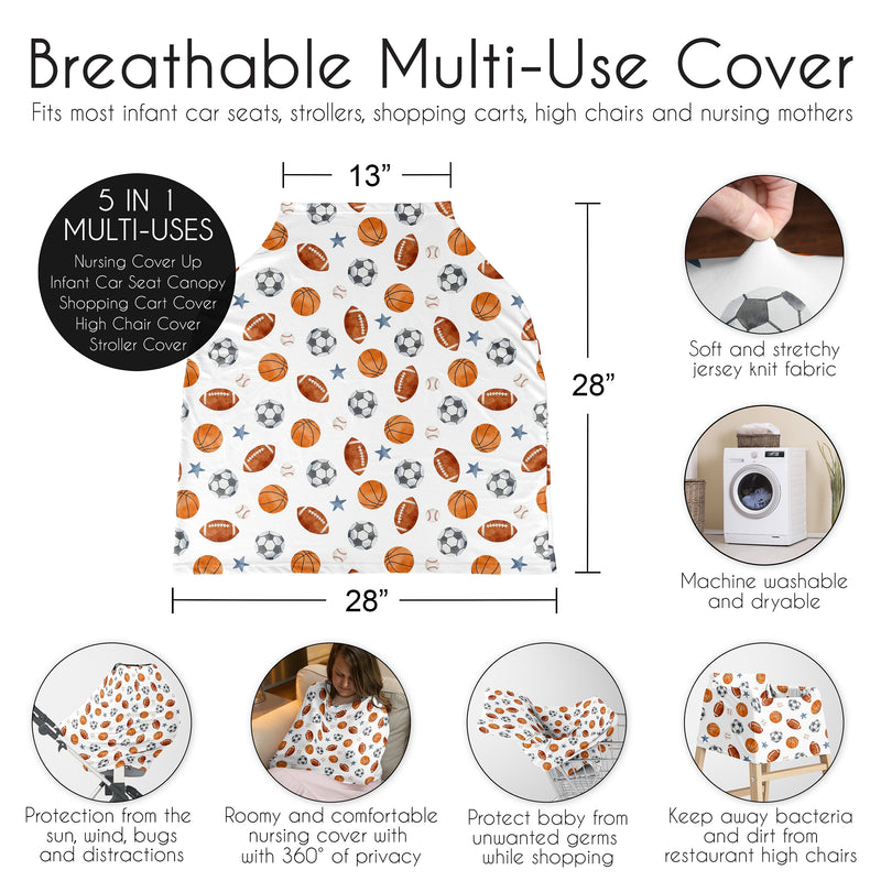 Watercolor Sports Theme Collection Multi Use Baby Car Seat and Nursing Cover