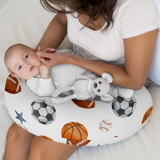 Watercolor Sports Theme 2 Pack 100% Cotton Muslin Nursing Breastfeeding Pillow Cover Cases (Pillow Not Included)