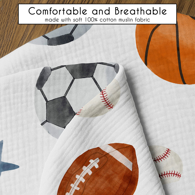 Watercolor Sports Theme 100% Cotton Muslin Nursing Breastfeeding Pillow Cover Case (Pillow Not Included)