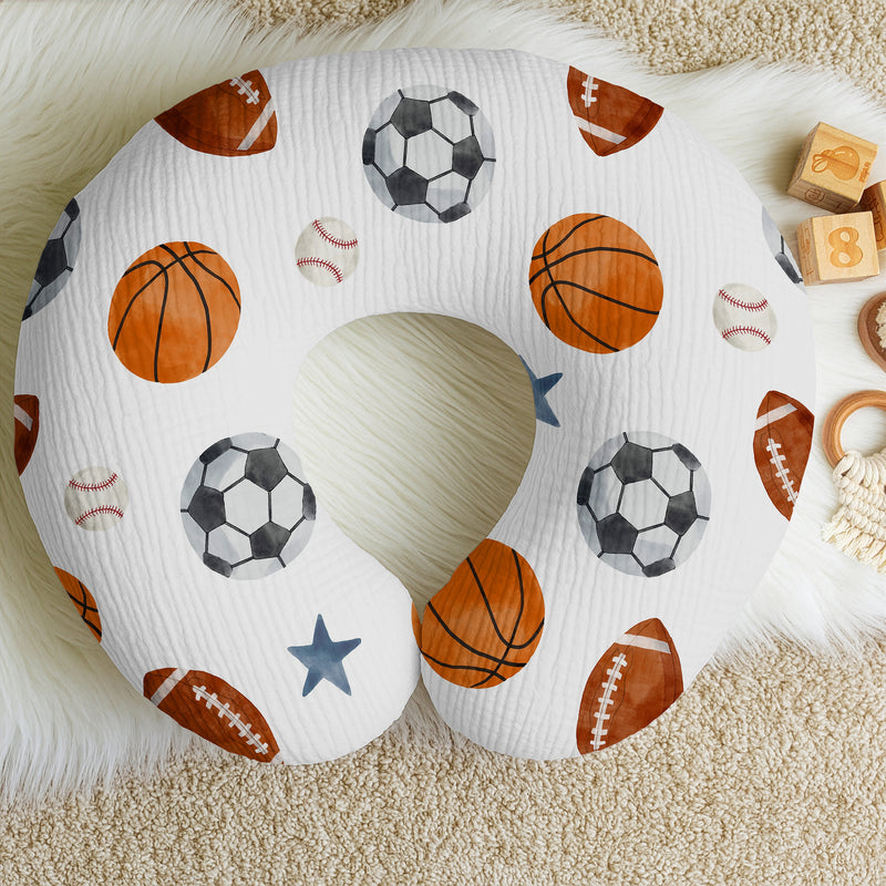 Watercolor Sports Theme 2 Pack 100% Cotton Muslin Nursing Breastfeeding Pillow Cover Cases (Pillow Not Included)