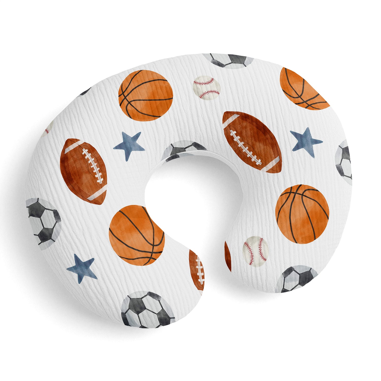 Watercolor Sports Theme 100% Cotton Muslin Nursing Breastfeeding Pillow Cover Case (Pillow Not Included)