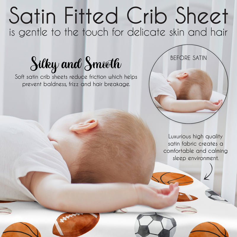 Watercolor Sports Theme Satin Fitted Crib Sheet