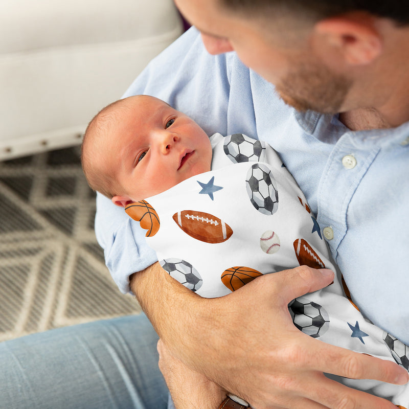 Watercolor Sports Theme Collection Baby Swaddle Blanket