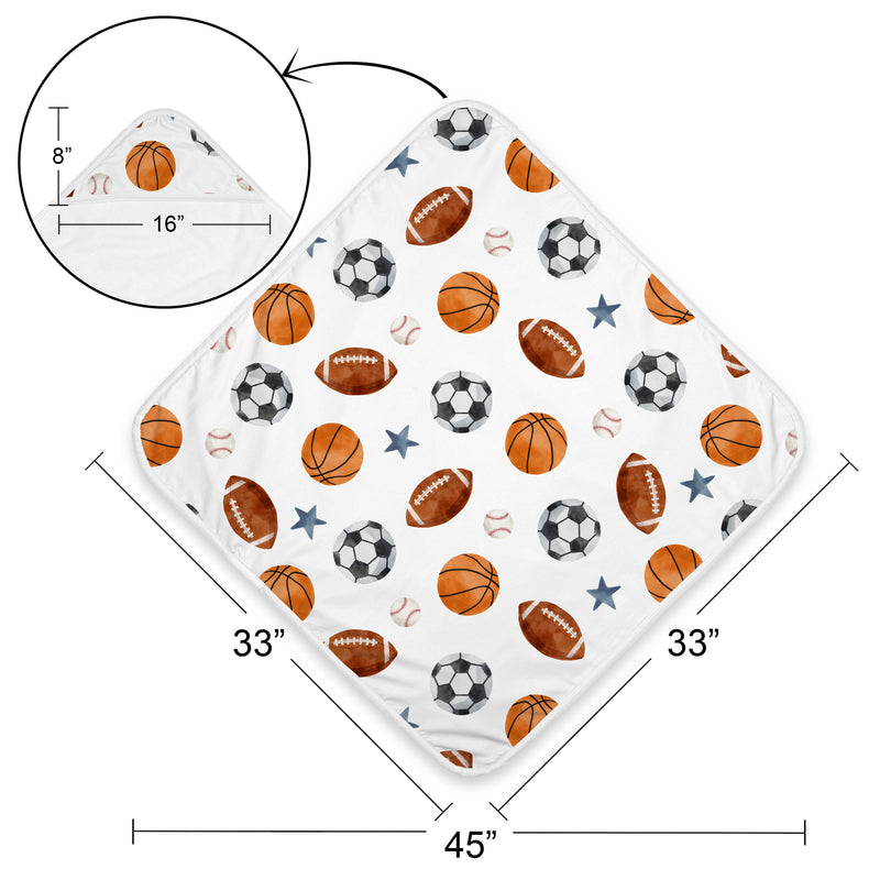 Watercolor Sports Theme Collection Hooded Baby Towels - Toddler Bath Towel