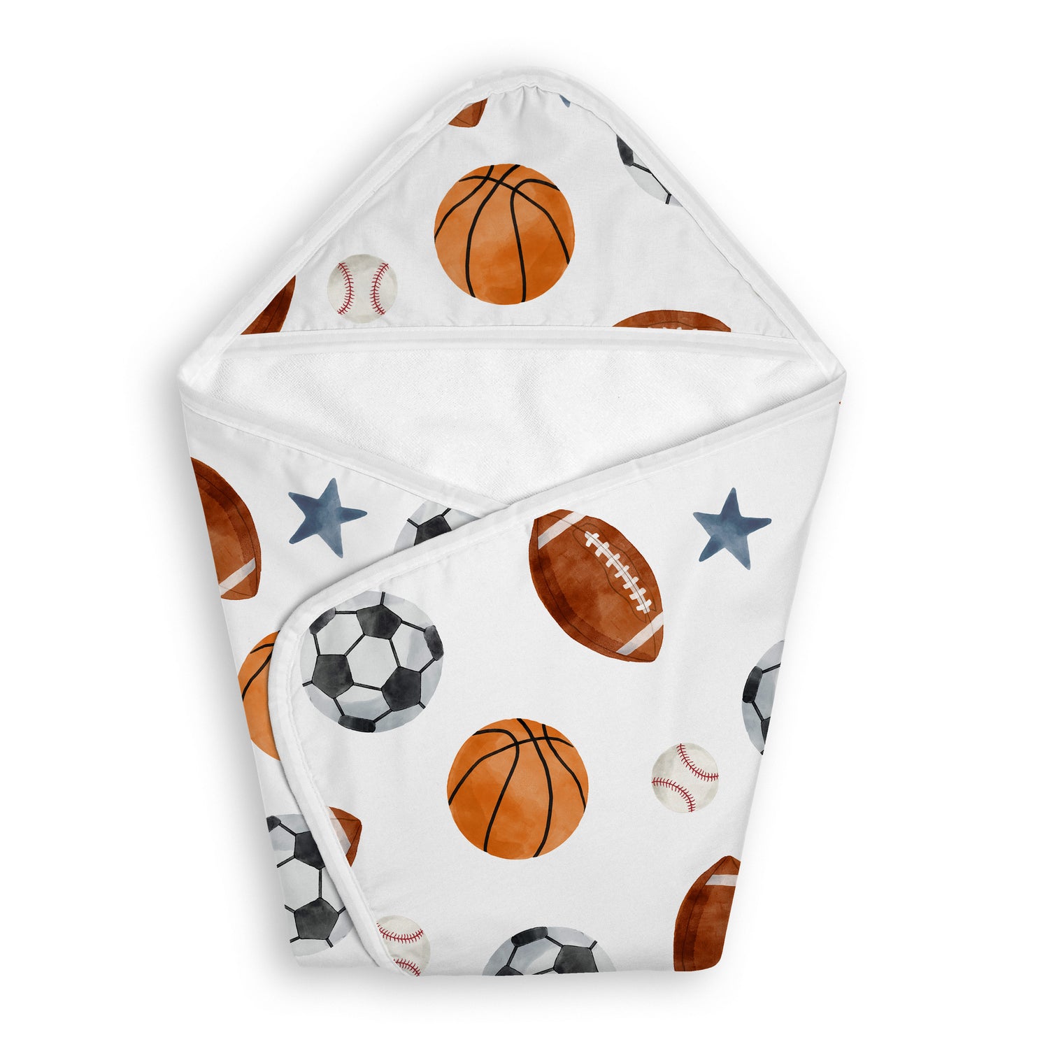 Watercolor Sports Theme Collection Hooded Baby Towels - Toddler Bath Towel