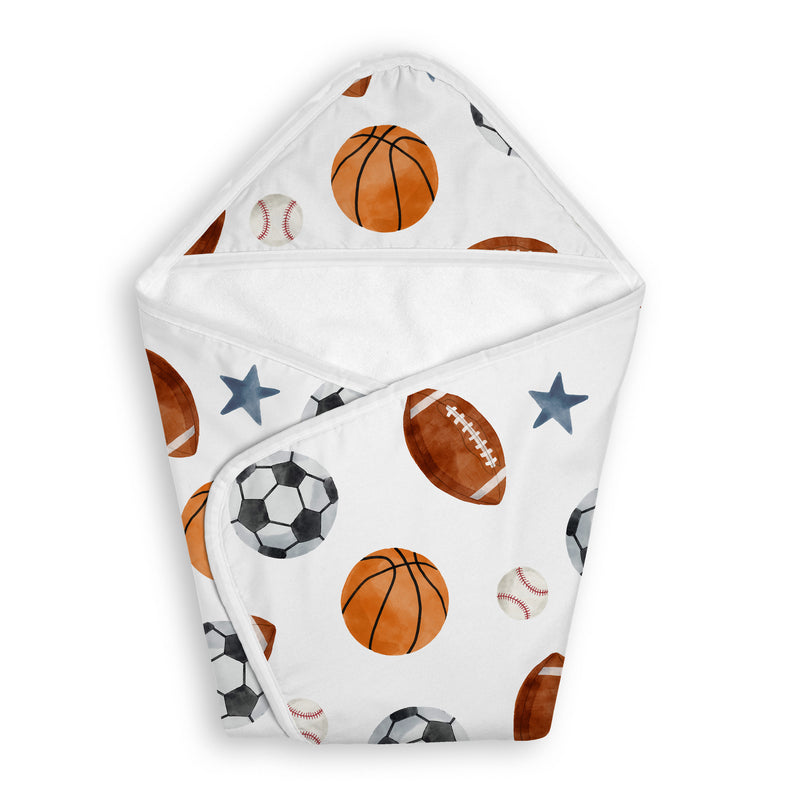 Watercolor Sports Theme Collection Hooded Baby Towels - Toddler Bath Towel