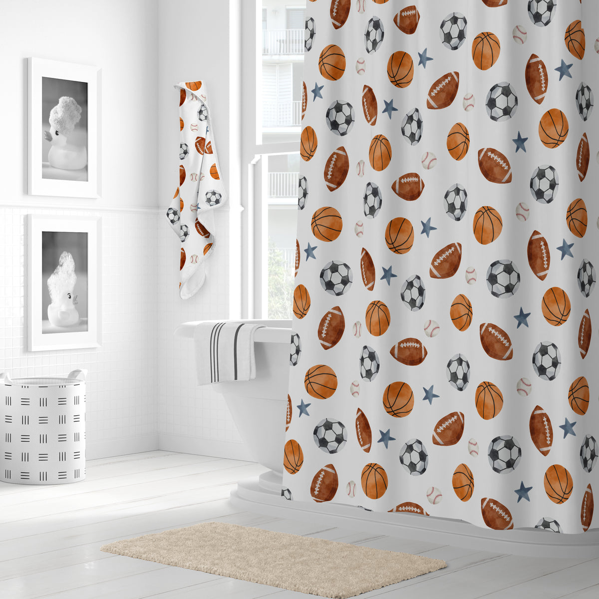 Watercolor Sports Theme Collection Hooded Baby Towels - Toddler Bath Towel