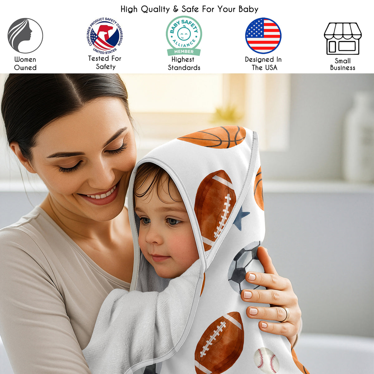Watercolor Sports Theme Collection Hooded Baby Towels - Toddler Bath Towel