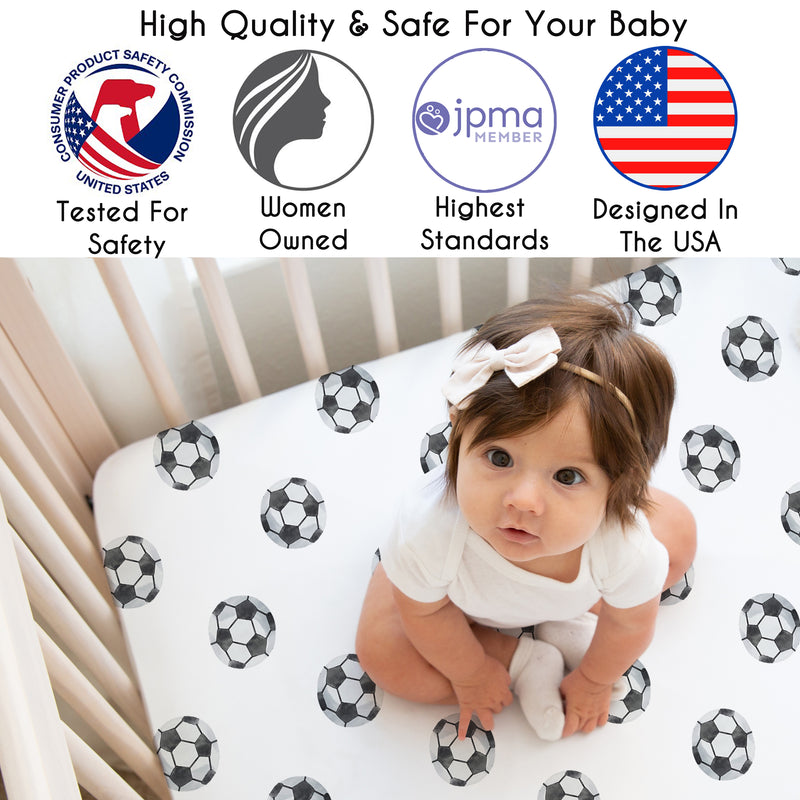 Watercolor Sports Themed Collection Crib Sheet - Soccer Balls Print