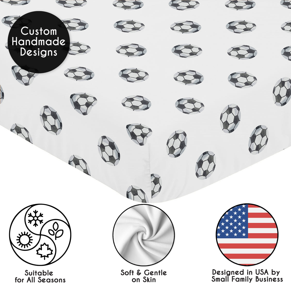 Watercolor Sports Themed Collection Crib Sheet - Soccer Balls Print