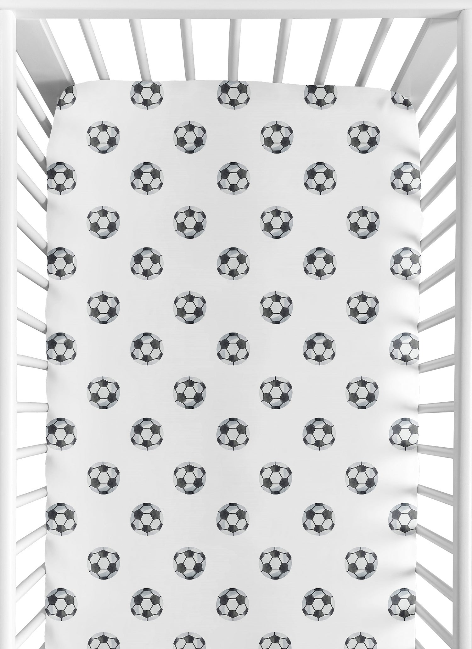 Watercolor Sports Themed Collection Crib Sheet - Soccer Balls Print