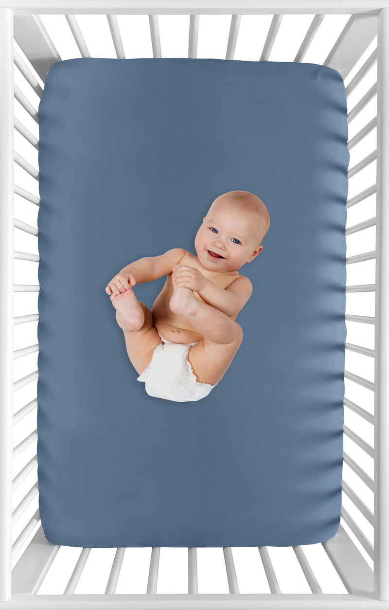 Watercolor Sports Themed Collection Mini Crib Sheet - Solid Slate Blue