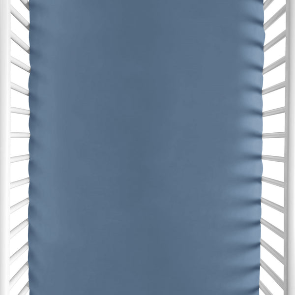 Watercolor Sports Themed Collection Mini Crib Sheet - Solid Slate Blue
